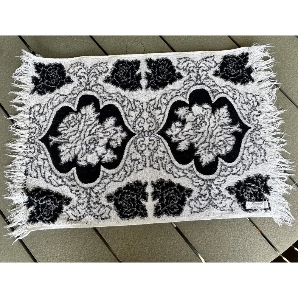 Vintage Fieldcrest Bath, Hand Towel & Washcloths-2 Sets Navy White Jacquard